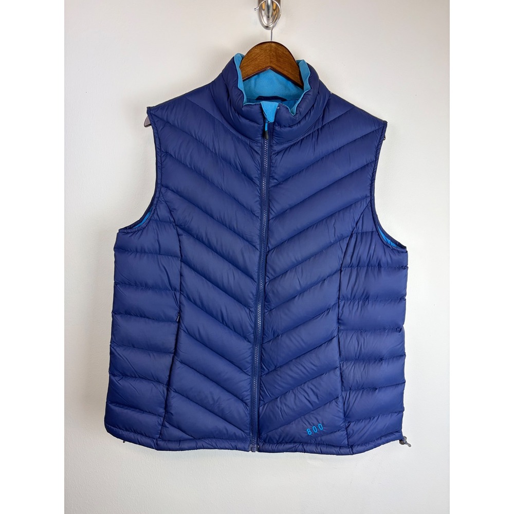 Cabelas Puffer Vest Large Blue 800 Fill Goose Down Gorpcore Chevron Quilt Zip
